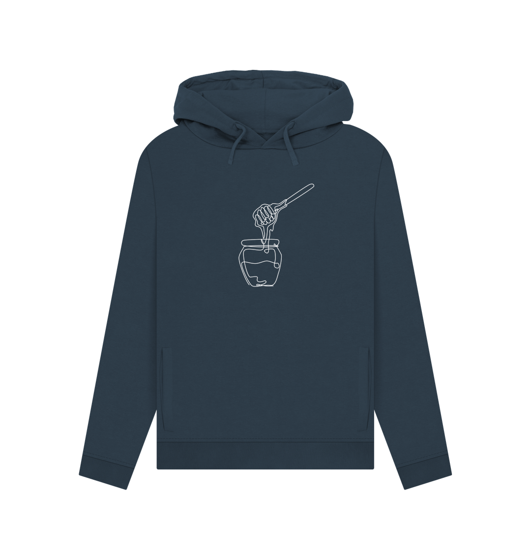 Navy Blue Women's Honey Organic Cotton Pullover Hoodie (White)