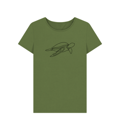 Khaki Women's Sea Turtle Organic Cotton Crewneck Tee (Black)