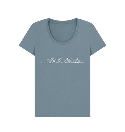 Stone Blue Women's Chickens Organic Cotton Scoop Neck Tee (White)