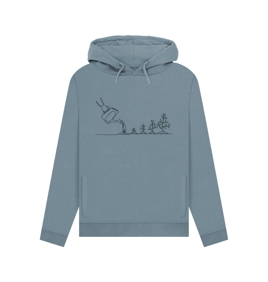 Stone Blue Women's Gardening Organic Cotton Pullover Hoodie (Black)