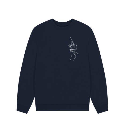 Navy Blue Men's Climber Organic Cotton Oversized Crewneck - White Design