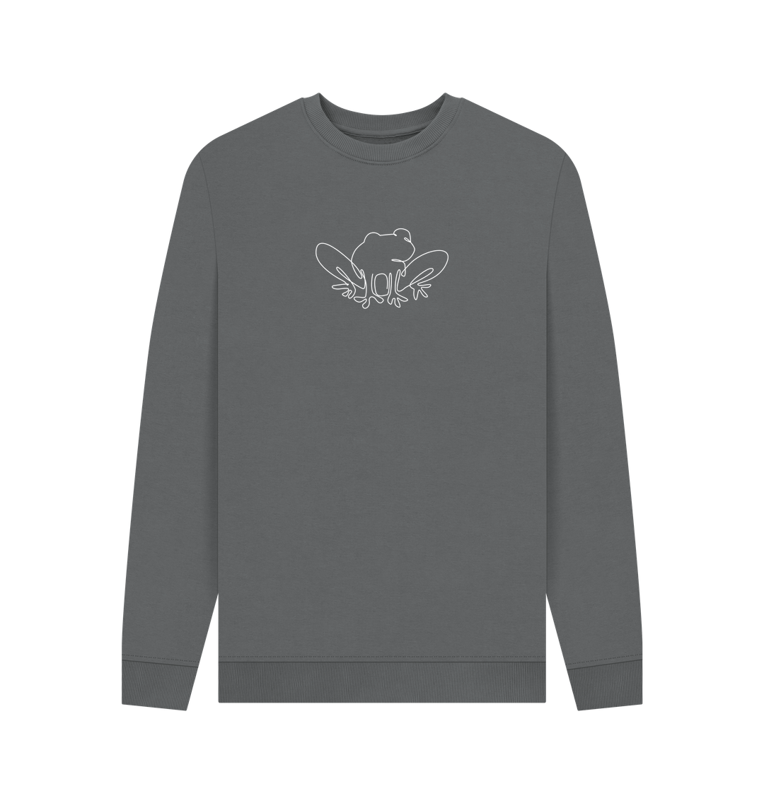 Slate Grey Men's Frog Organic Cotton Crewneck Sweater (White)