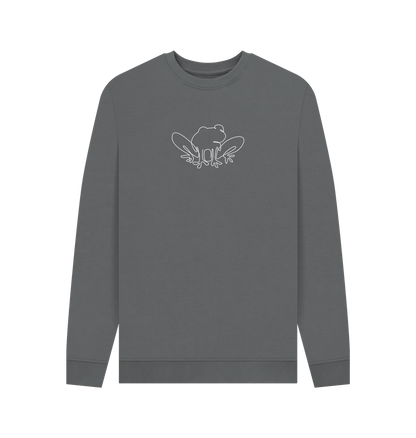 Slate Grey Men's Frog Organic Cotton Crewneck Sweater (White)