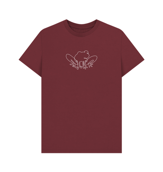 Red Wine Men's Frog Organic Cotton Basic Tee (White)