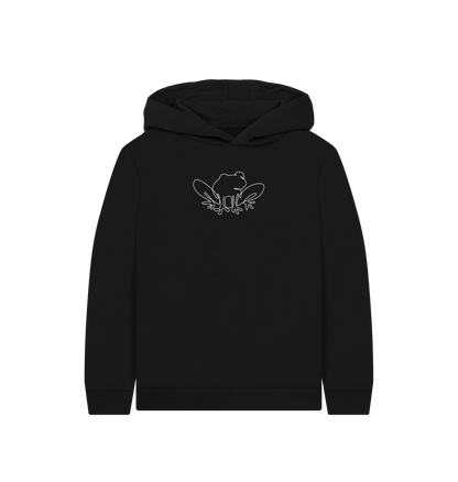 Black Kid's Frog Organic Cotton Pullover Hoodie (White)