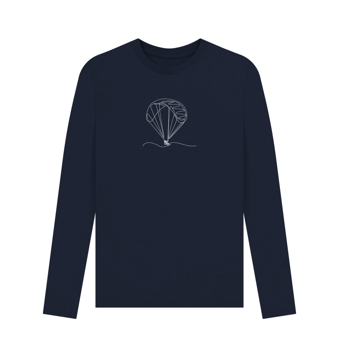 Navy Blue Men's Parachute Organic Cotton Long Sleeve Tee (White)