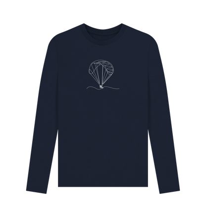 Navy Blue Men's Parachute Organic Cotton Long Sleeve Tee (White)