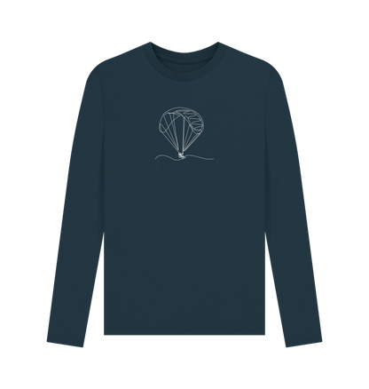 Denim Blue Men's Parachute Organic Cotton Long Sleeve Tee - White Design