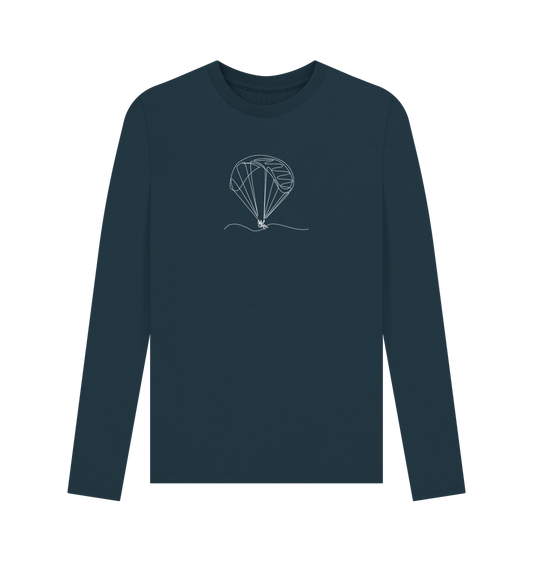 Denim Blue Men's Parachute Organic Cotton Long Sleeve Tee - White Design