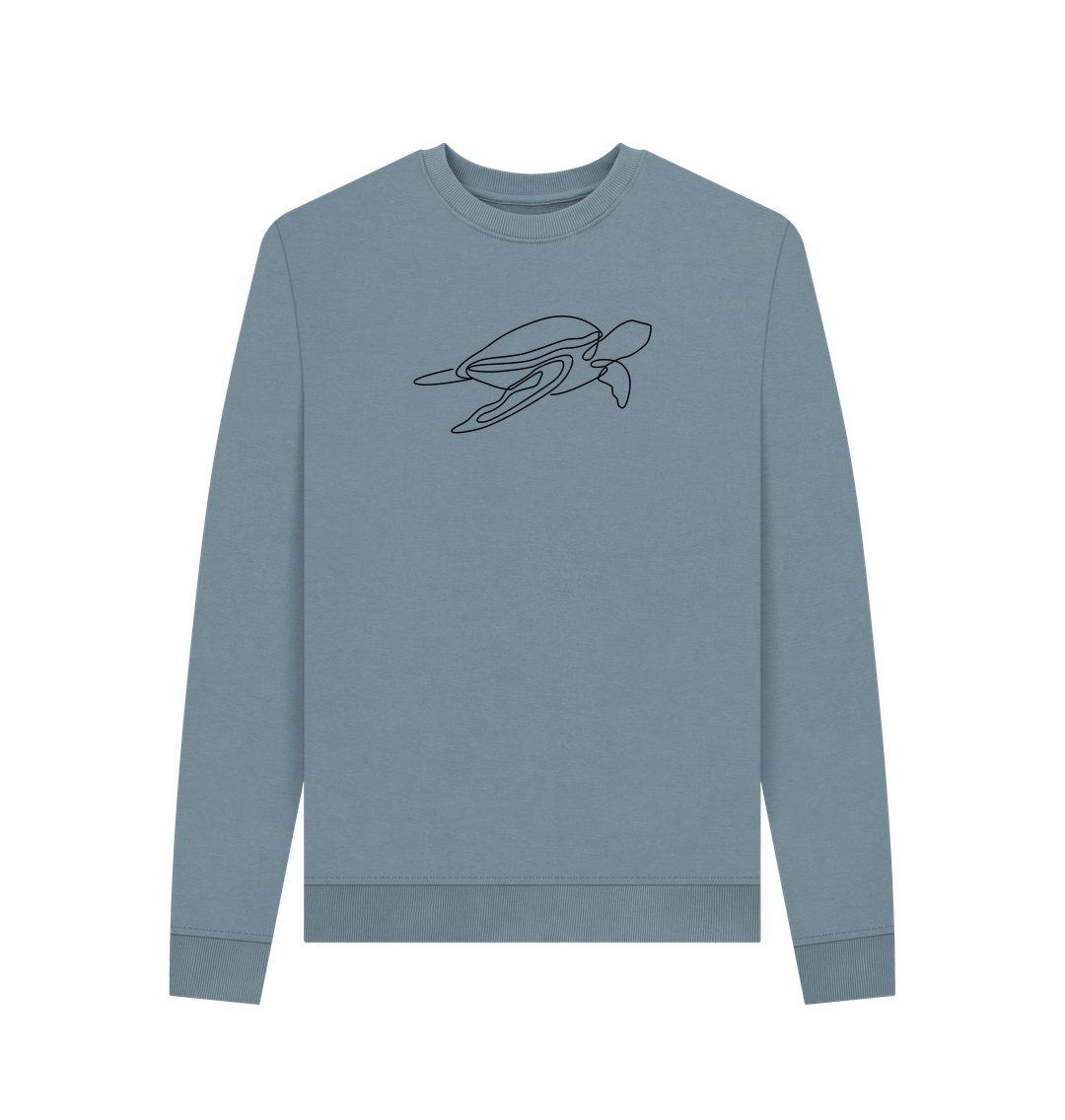 Stone Blue Women's Sea Turtle Organic Cotton Crewneck Sweater (Black)