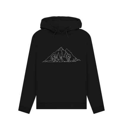 Black Women's Camping Organic Cotton Pullover Hoodie (White)