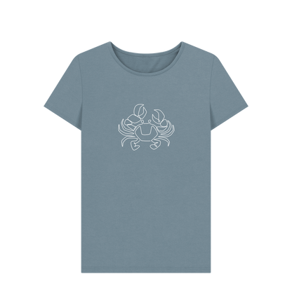 Stone Blue Women's Crab Organic Cotton Crewneck Tee (White)