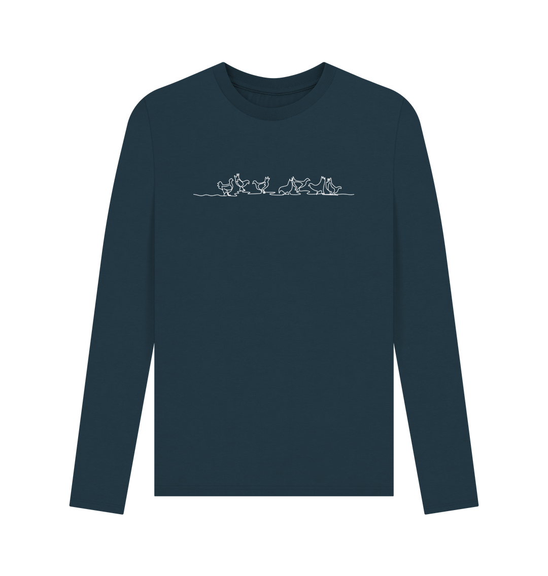 Denim Blue Men's Chickens Organic Cotton Long Sleeve Tee - White Design