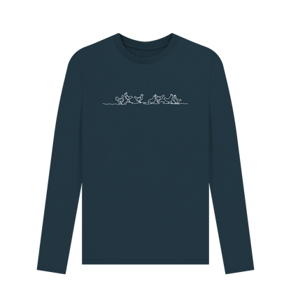 Denim Blue Men's Chickens Organic Cotton Long Sleeve Tee - White Design