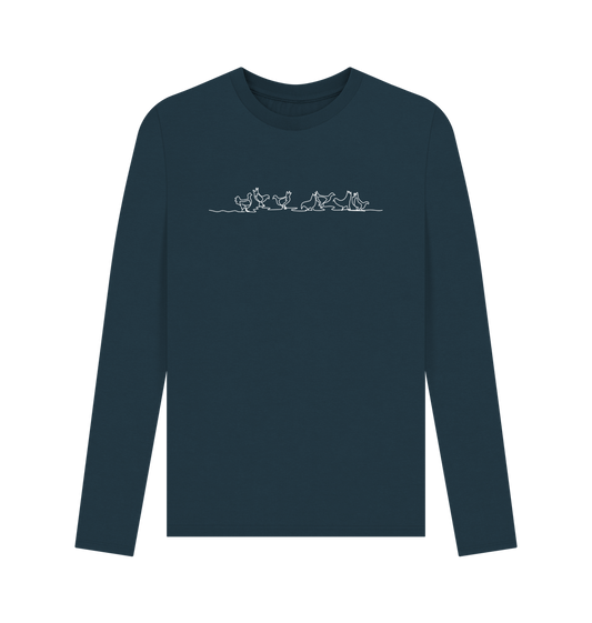 Denim Blue Men's Chickens Organic Cotton Long Sleeve Tee - White Design