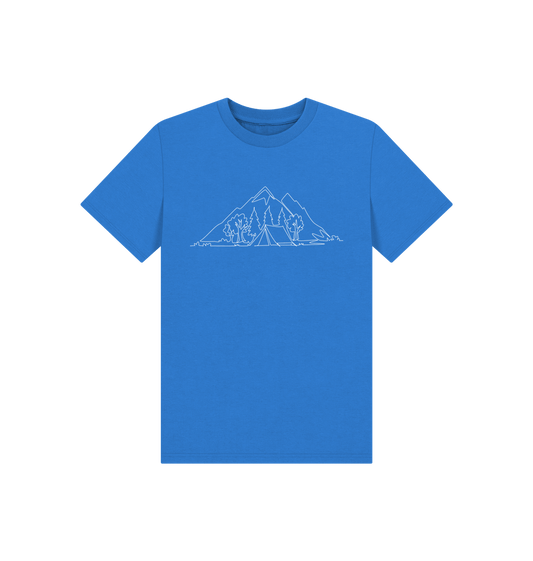 Bright Blue Kid's Camping Organic Cotton Basic Tee (White)