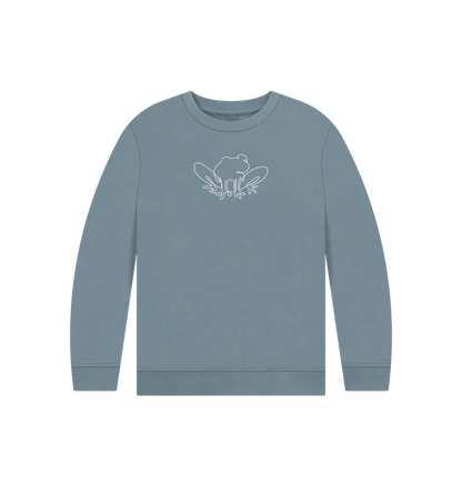 Stone Blue Kid's Frog Organic Cotton Crewneck Sweater (White)