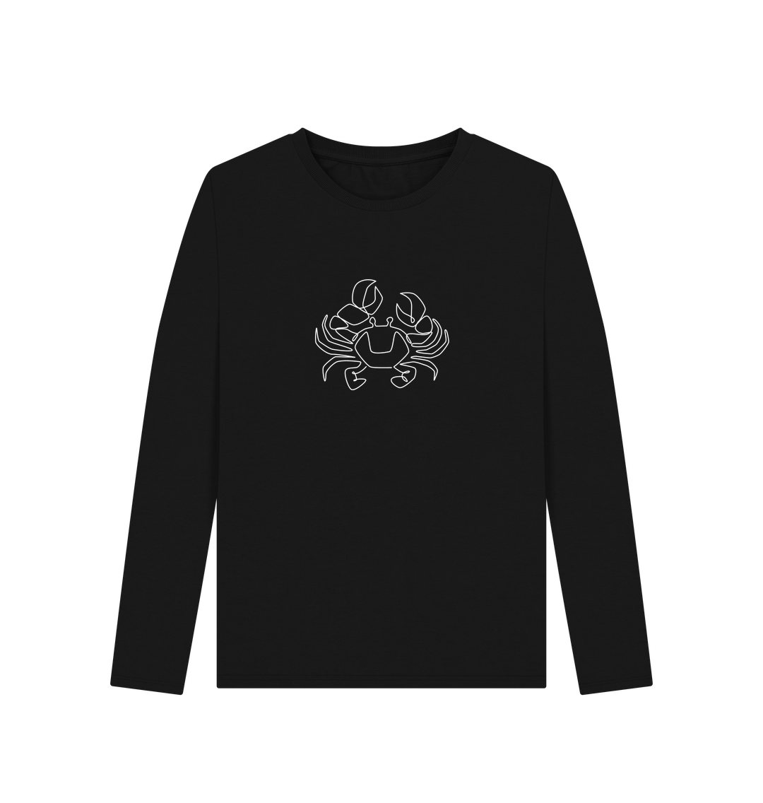 Black Women's Crab Organic Cotton Long Sleeve Tee (White)