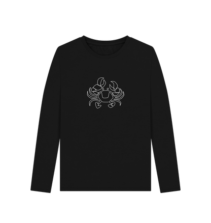 Black Women's Crab Organic Cotton Long Sleeve Tee (White)