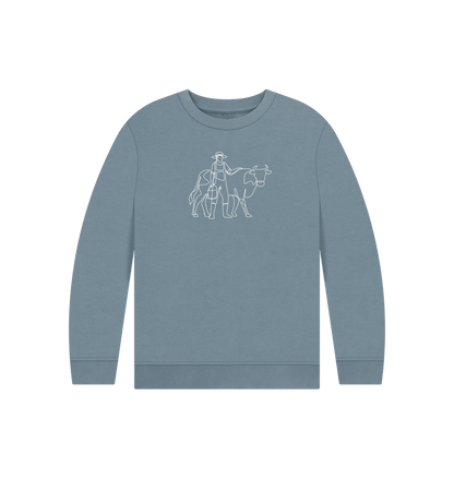 Stone Blue Kid's Cow Organic Cotton Crewneck Sweater (White)