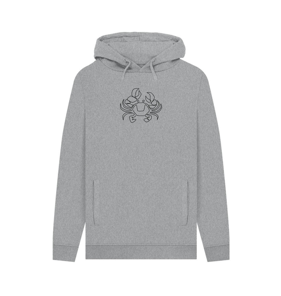 Light Heather Men's Crab Organic Cotton Pullover Hoodie (Black)