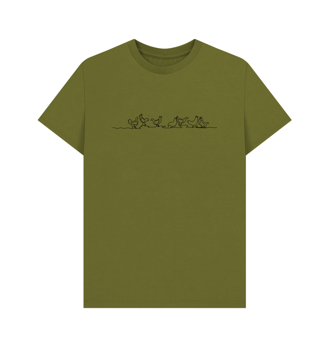 Moss Green Men's Chickens Organic Cotton Basic Tee (Black)