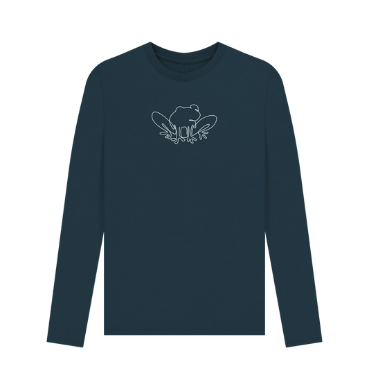 Denim Blue Men's Frog Organic Cotton Long Sleeve Tee - White Design