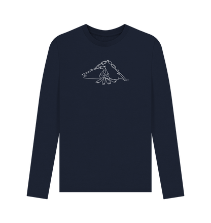 Navy Blue Men's S'mores Organic Cotton Long Sleeve Tee (White)