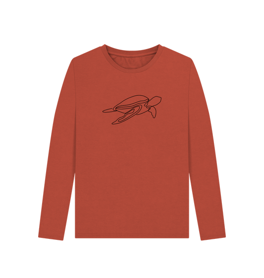 Rust Women's Sea Turtle Organic Cotton Long Sleeve Tee (Black)