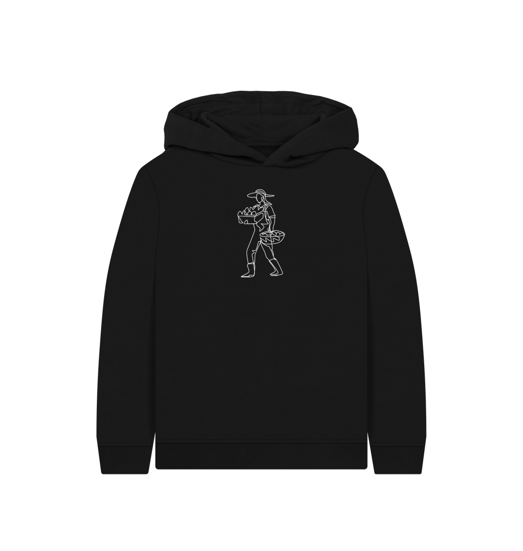 Black Kid's Harvest Organic Cotton Pullover Hoodie (White)