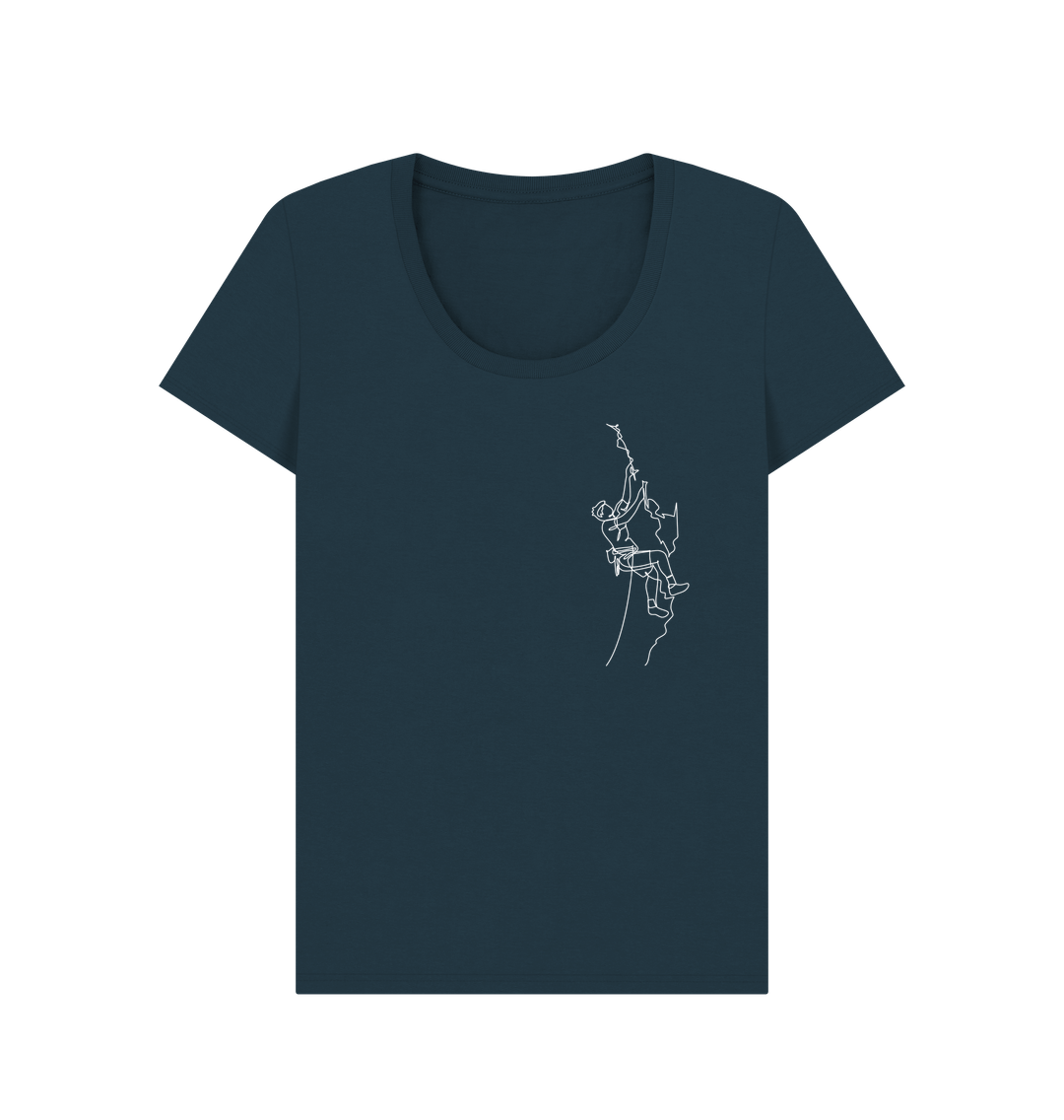 Denim Blue Women's Climber Organic Cotton Scoop Neck Tee (White)