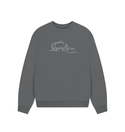 Slate Grey Women's Sheep Organic Cotton Oversized Crewneck (White)