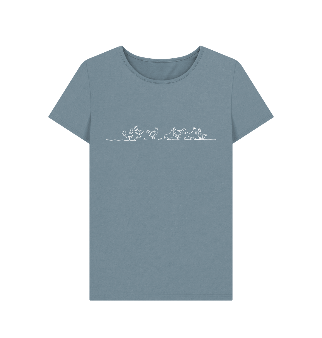 Stone Blue Women's Chickens Organic Cotton Crewneck T-Shirt (White)