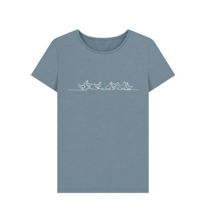 Stone Blue Women's Chickens Organic Cotton Crewneck T-Shirt (White)