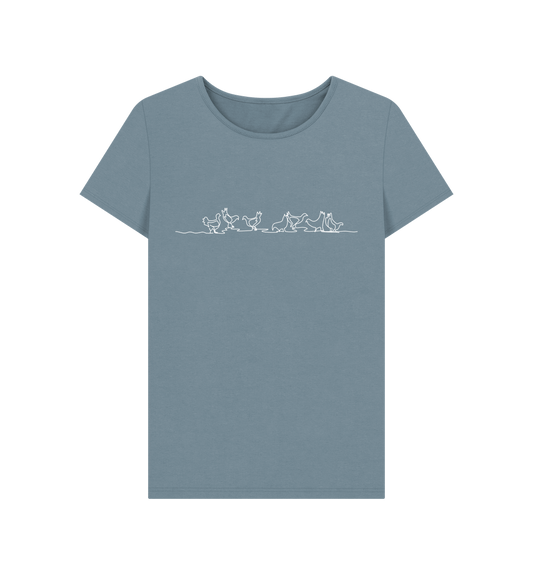 Stone Blue Women's Chickens Organic Cotton Crewneck T-Shirt (White)