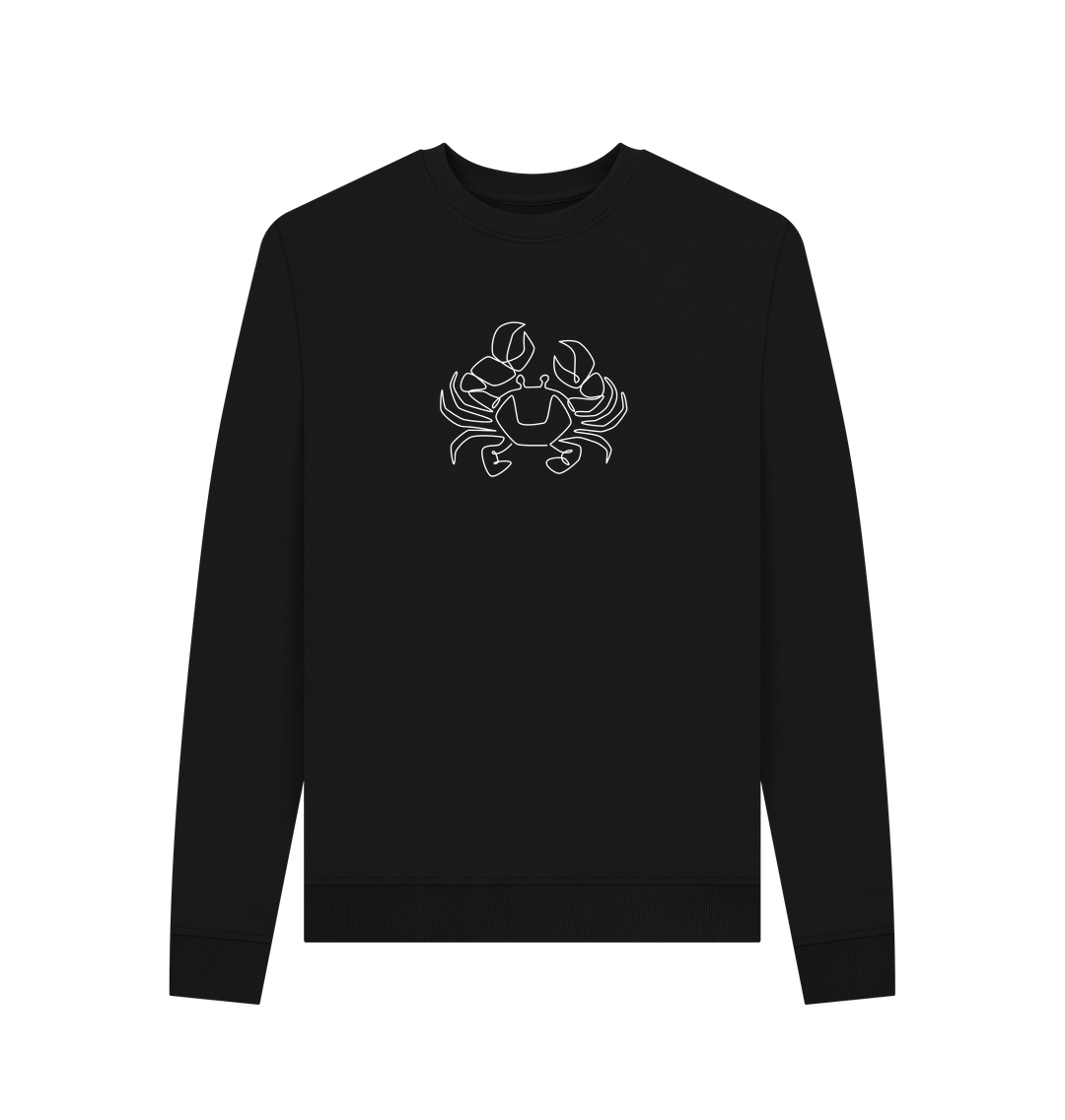 Black Women's Crab Organic Cotton Crewneck Sweater (White)