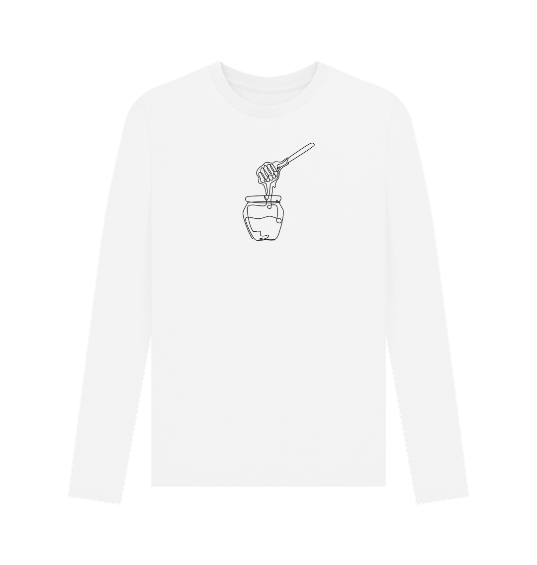 White Men's Honey Organic Cotton Long Sleeve Tee - Black Design