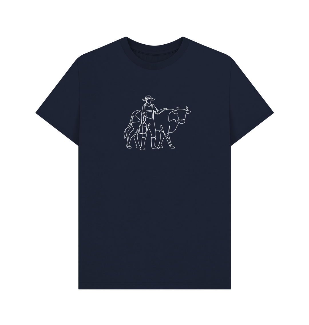 Navy Blue Men's Cow Organic Cotton Basic Tee (White)