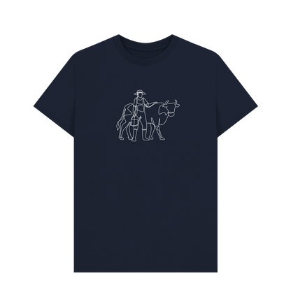 Navy Blue Men's Cow Organic Cotton Basic Tee (White)