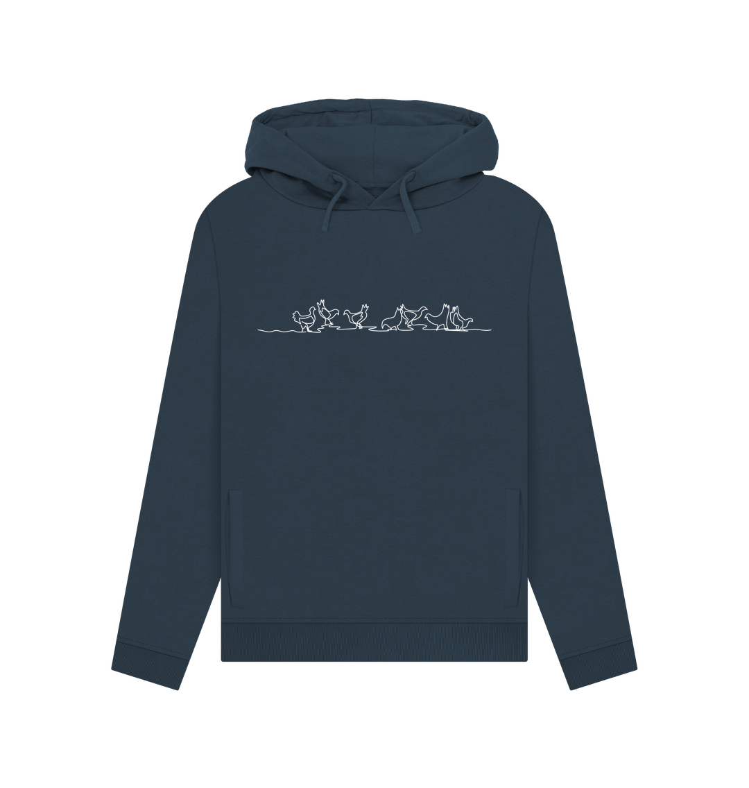 Navy Blue Women's Chickens Organic Cotton Pullover Hoodie (White)