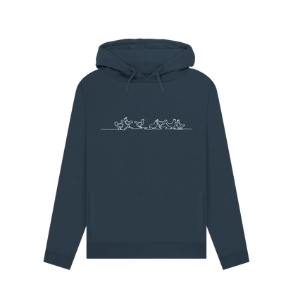 Navy Blue Women's Chickens Organic Cotton Pullover Hoodie (White)