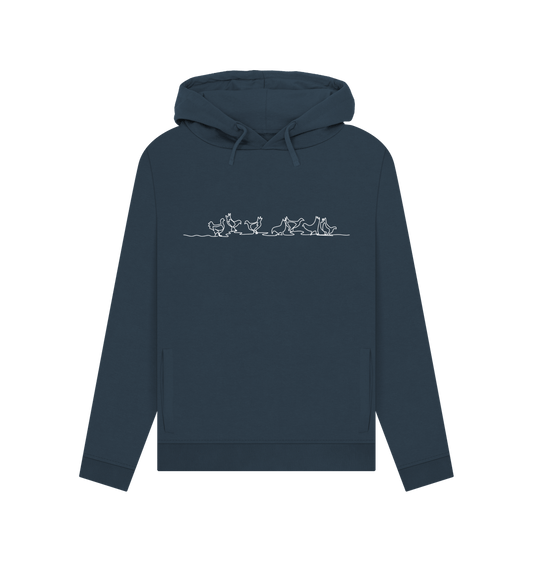 Navy Blue Women's Chickens Organic Cotton Pullover Hoodie (White)