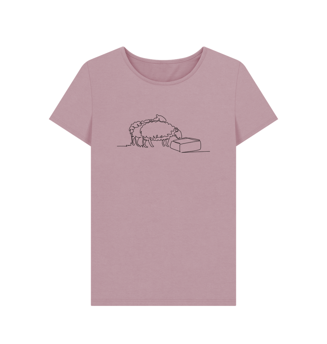 Mauve Women's Sheep Organic Cotton Crewneck Tee (Black)