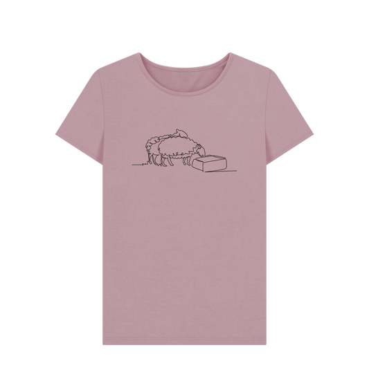 Mauve Women's Sheep Organic Cotton Crewneck Tee (Black)