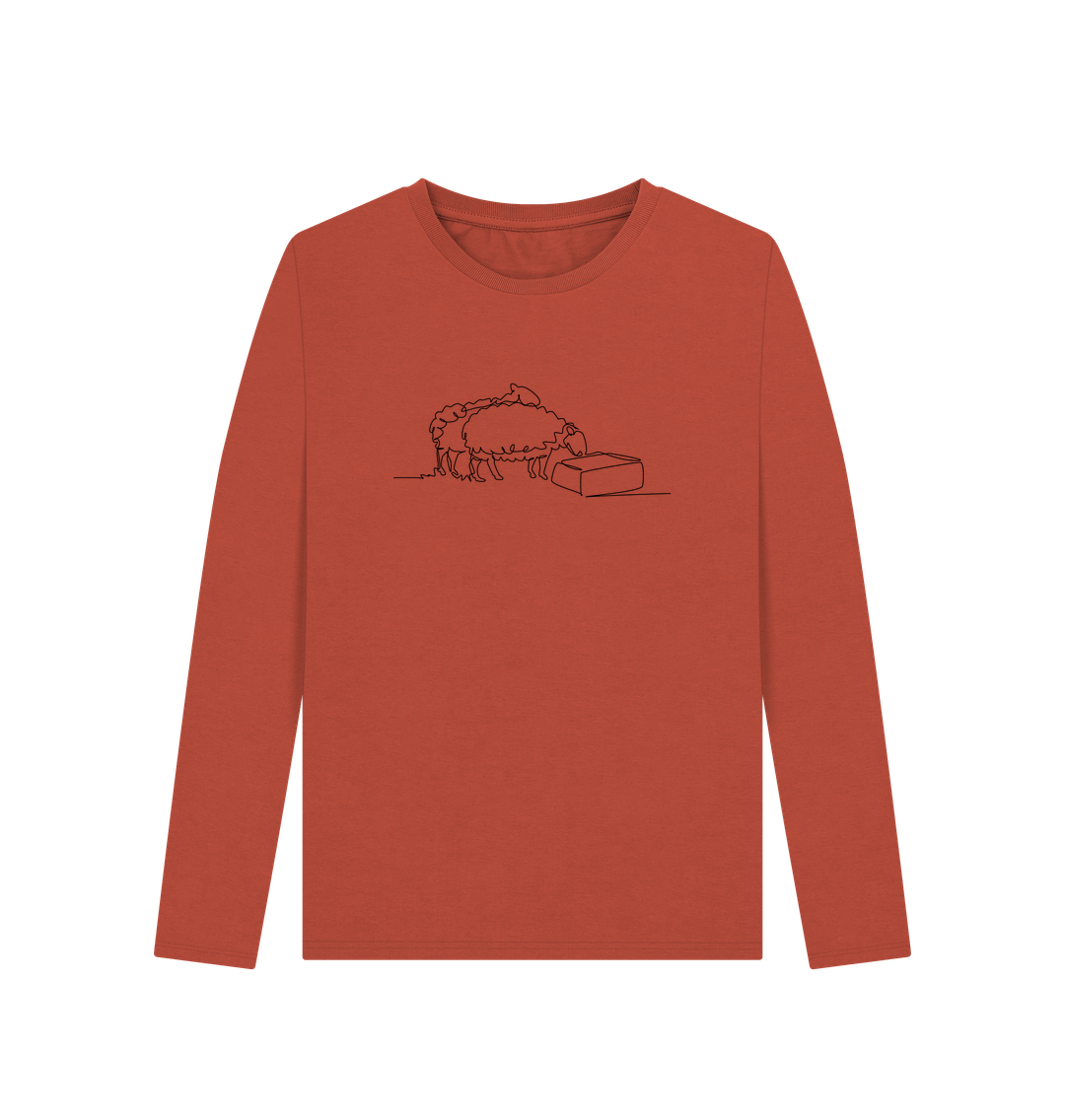 Rust Women's Sheep Organic Cotton Long Sleeve Tee (Black)