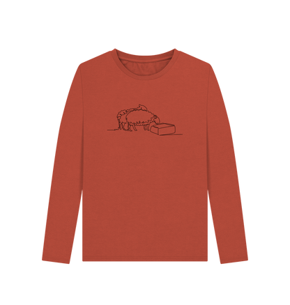 Rust Women's Sheep Organic Cotton Long Sleeve Tee (Black)