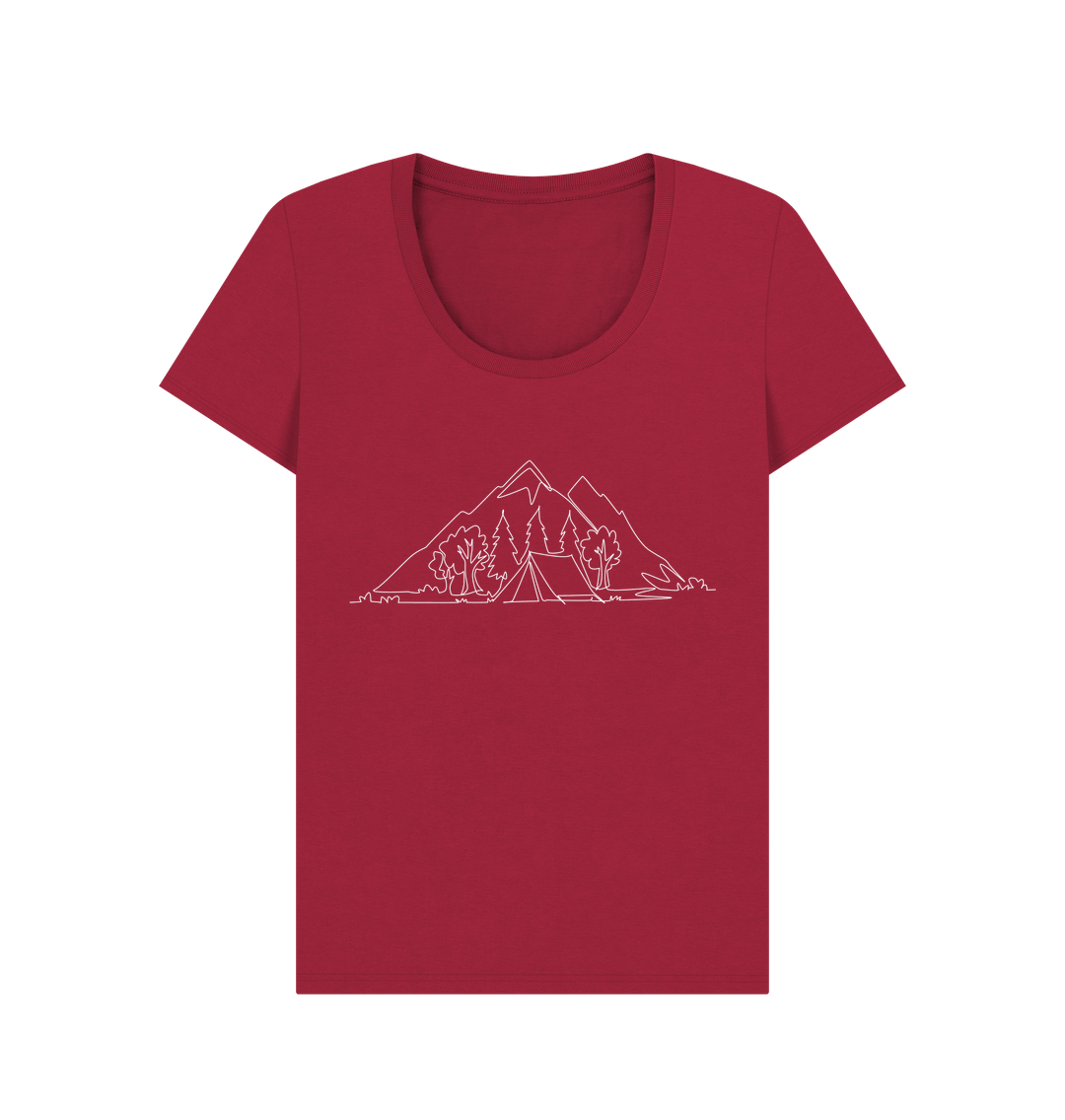 Cherry Women's Camping Scoop Neck T-Shirt - White