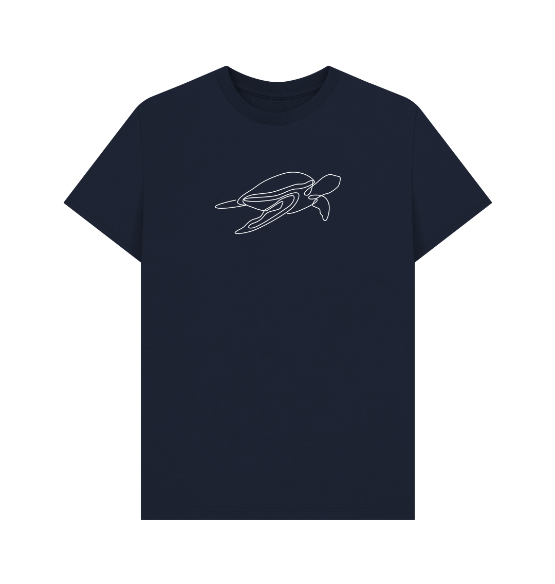 Navy Blue Men's Sea Turtle Organic Cotton Basic Short Sleeve Tee (White)