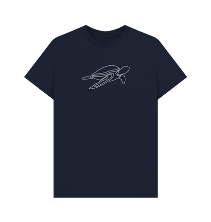 Navy Blue Men's Sea Turtle Organic Cotton Basic Short Sleeve Tee (White)