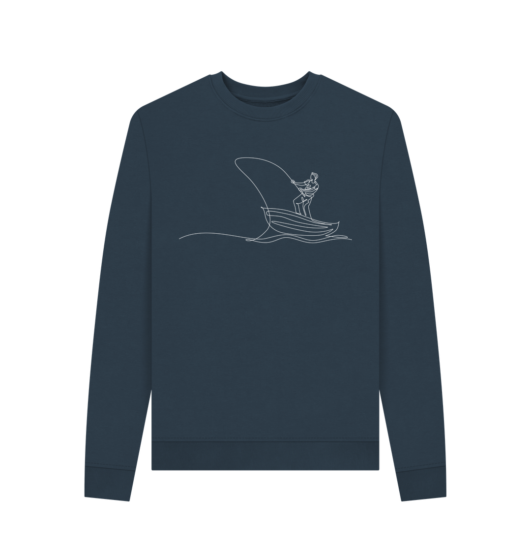 Navy Blue Women's Fisherman Organic Cotton Crewneck Sweater (White)